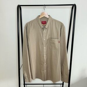 Supreme Jacquard Stripe Button-Up Shirt Tan Khaki XL Logo Pocket